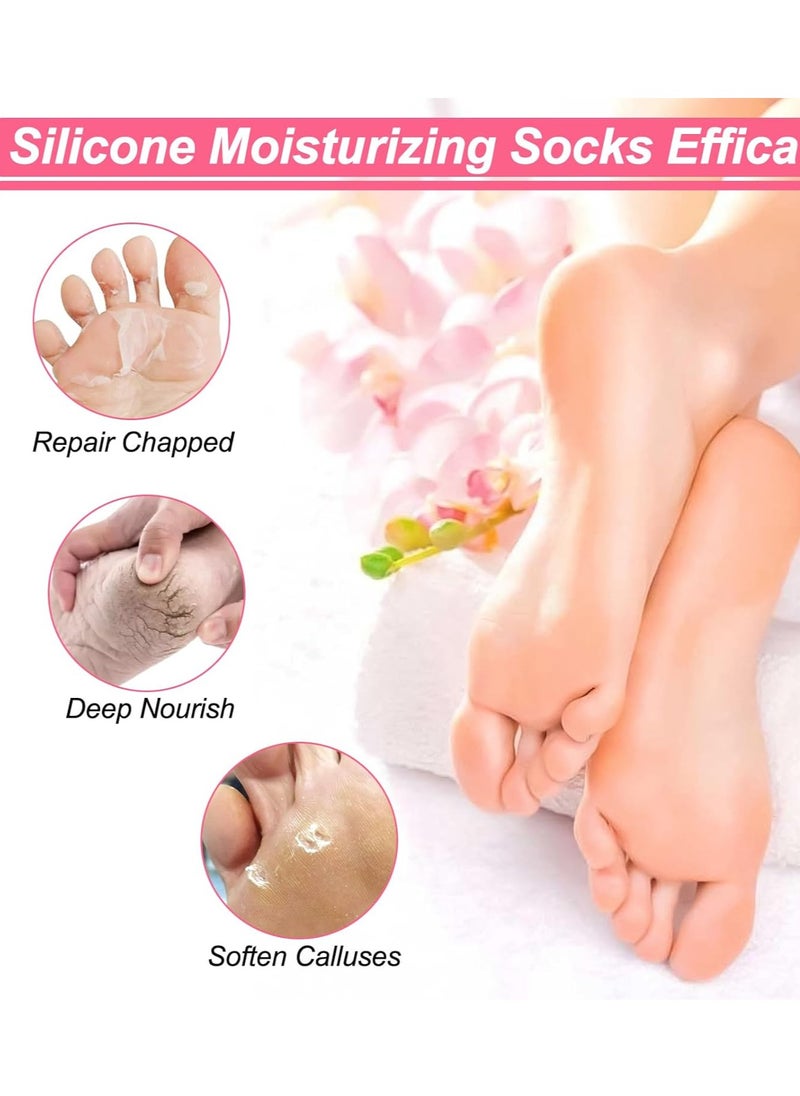 BUSOHA 3 Pairs Silicone Socks for Dry Cracked Feet Women, 3 Colors Silicone Moisturizing Socks, Foot Spa Pedicure Silicone Socks for Women