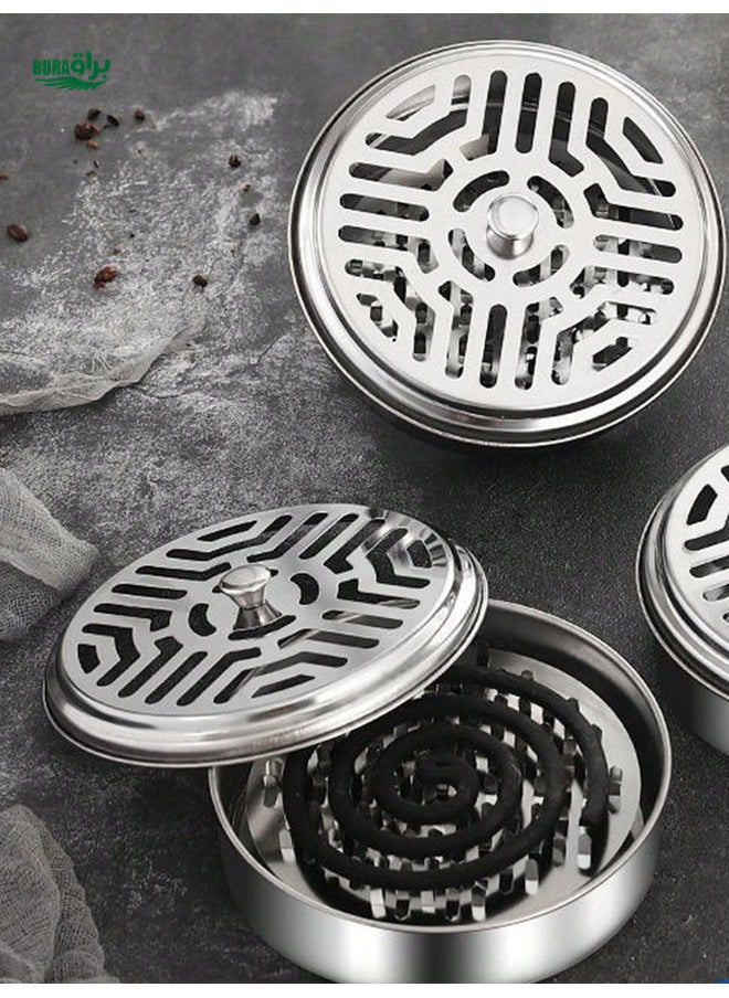 1pc/2pcs Floral/Stainless Steel Mosquito Coil Holder, Portable Mosquito Repellent Incense Burner With Cover For Outdoor & Home Use