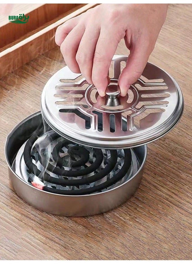 1pc/2pcs Floral/Stainless Steel Mosquito Coil Holder, Portable Mosquito Repellent Incense Burner With Cover For Outdoor & Home Use