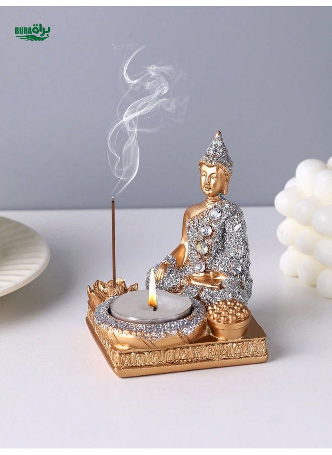 1pc Resin Crafted Sitting Buddha Statue, Home Decor, TV Cabinet, Entrance Table Ornament (Iron Cup Not Included)