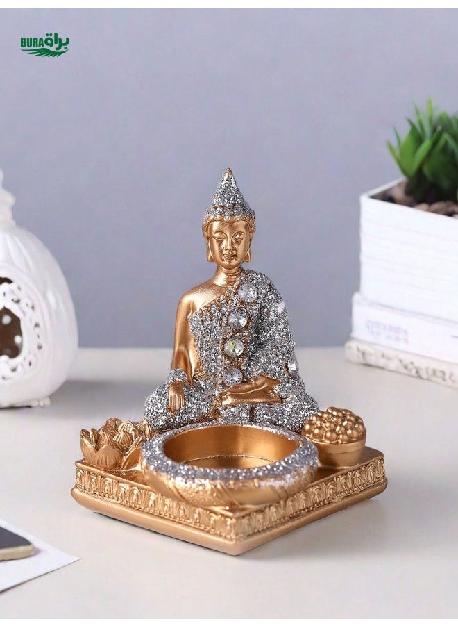 1pc Resin Crafted Sitting Buddha Statue, Home Decor, TV Cabinet, Entrance Table Ornament (Iron Cup Not Included)