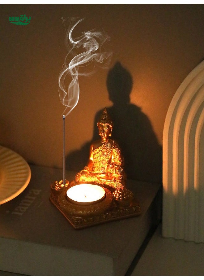 1pc Resin Crafted Sitting Buddha Statue, Home Decor, TV Cabinet, Entrance Table Ornament (Iron Cup Not Included)