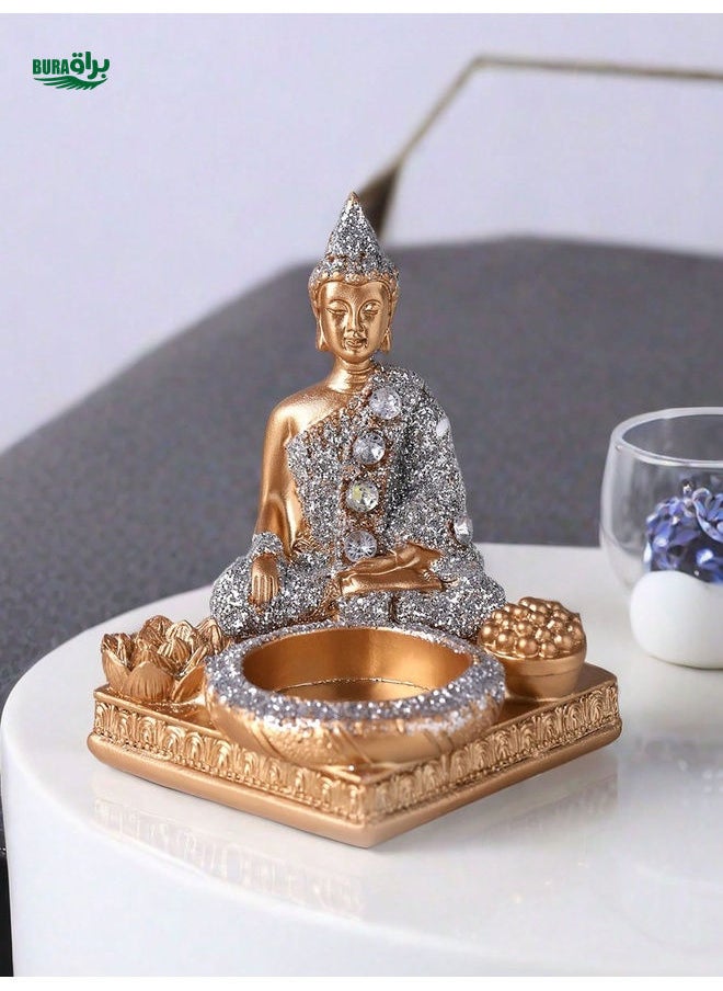 1pc Resin Crafted Sitting Buddha Statue, Home Decor, TV Cabinet, Entrance Table Ornament (Iron Cup Not Included)