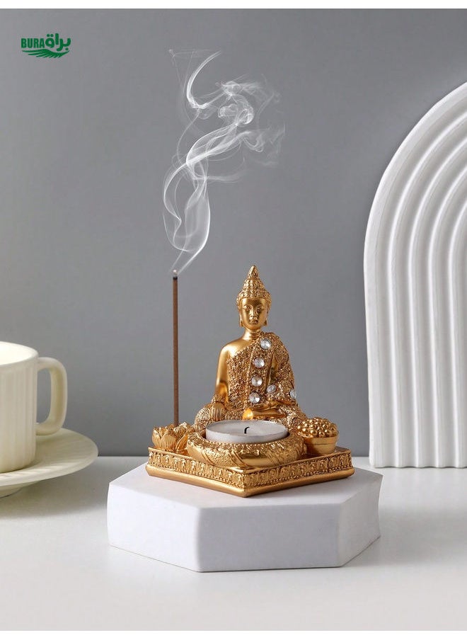 1pc Resin Crafted Sitting Buddha Statue, Home Decor, TV Cabinet, Entrance Table Ornament (Iron Cup Not Included)