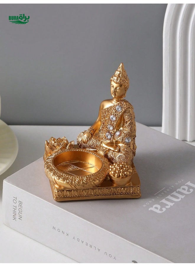 1pc Resin Crafted Sitting Buddha Statue, Home Decor, TV Cabinet, Entrance Table Ornament (Iron Cup Not Included)