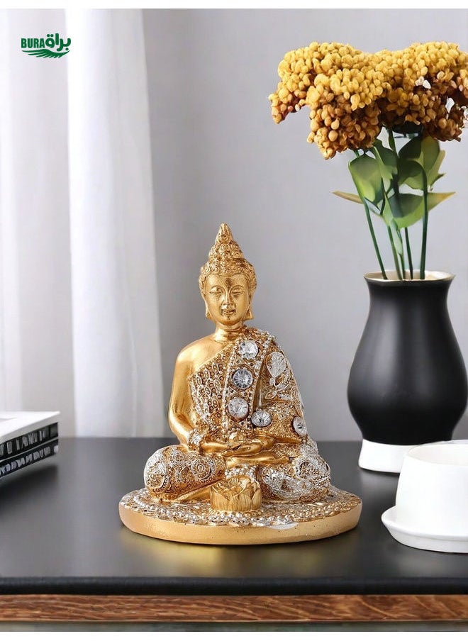 1pc Resin Crafted Sitting Buddha Statue, Home Decor, TV Cabinet, Entrance Table Ornament (Iron Cup Not Included)