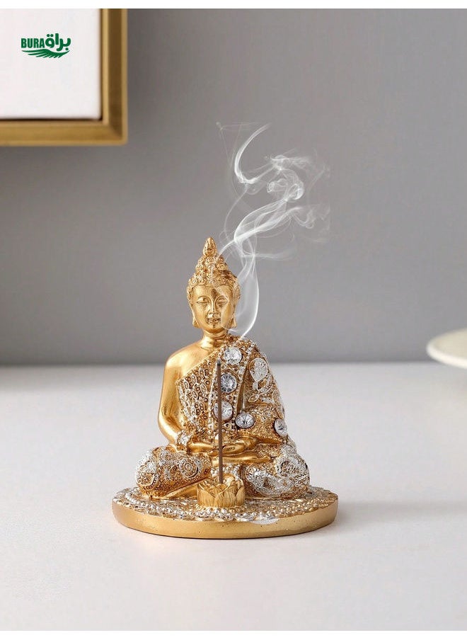 1pc Resin Crafted Sitting Buddha Statue, Home Decor, TV Cabinet, Entrance Table Ornament (Iron Cup Not Included)