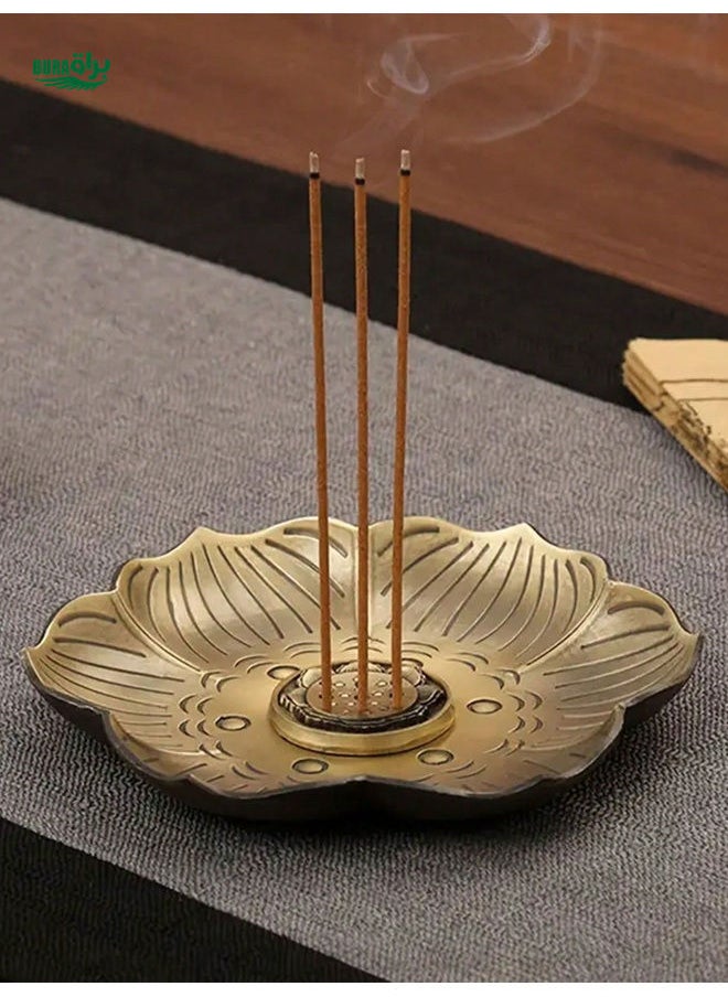 1pc Hollow Lotus Metal Incense Holder, Vintage Sandalwood Incense Burner Home Decor, Tea Ceremony Incense Stick Holder