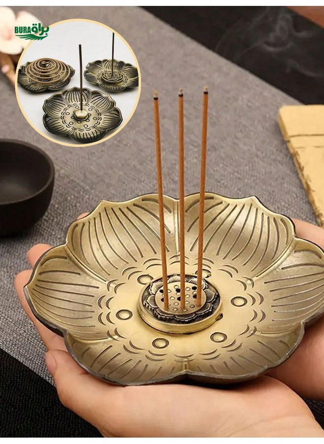 1pc Hollow Lotus Metal Incense Holder, Vintage Sandalwood Incense Burner Home Decor, Tea Ceremony Incense Stick Holder