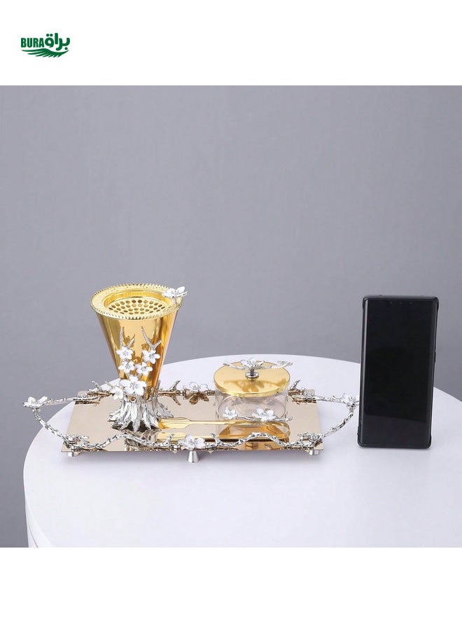 1 Piece Of Handmade Alloy Material Drip Glue Flower Aromatherapy Burner/Carbon Clip/Spice Jar/Tray/Jewelry Box/Incense Burner Set, Home Decoration Ornaments, Incense Burner Set, For Gift Giving, Home Fragrance,Halloween,Spooky,Autumn,Christmas,Winter,Holiday,Festival