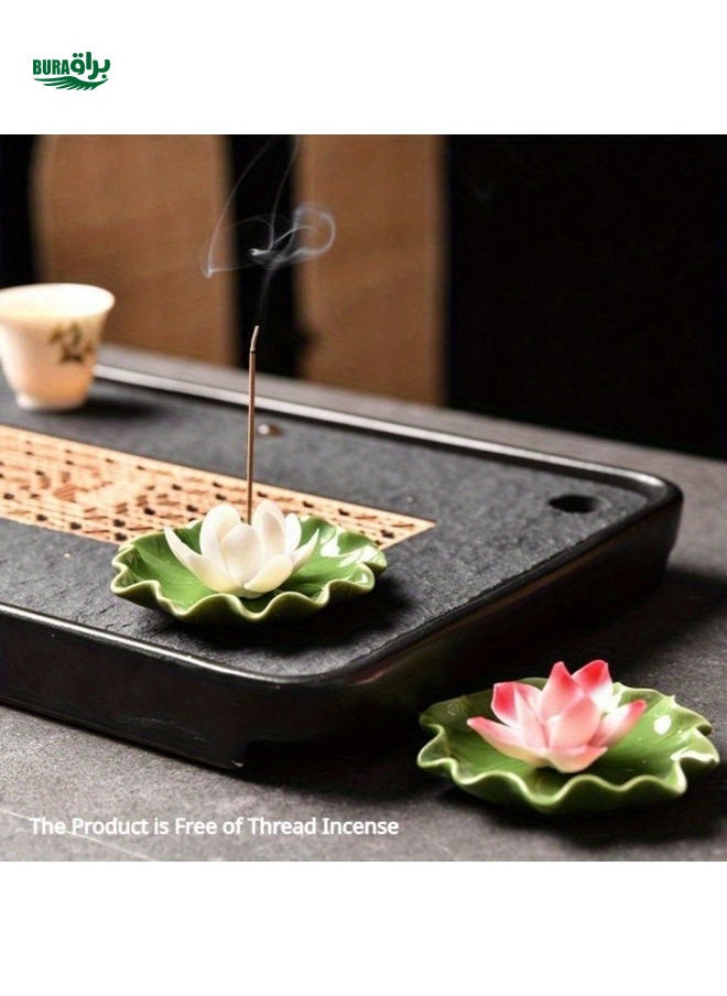 1pc Serene Lotus Ceramic Incense Burner With Incense Holder - Enhances Home & Yoga Studio Ambience, Decor And Meditation