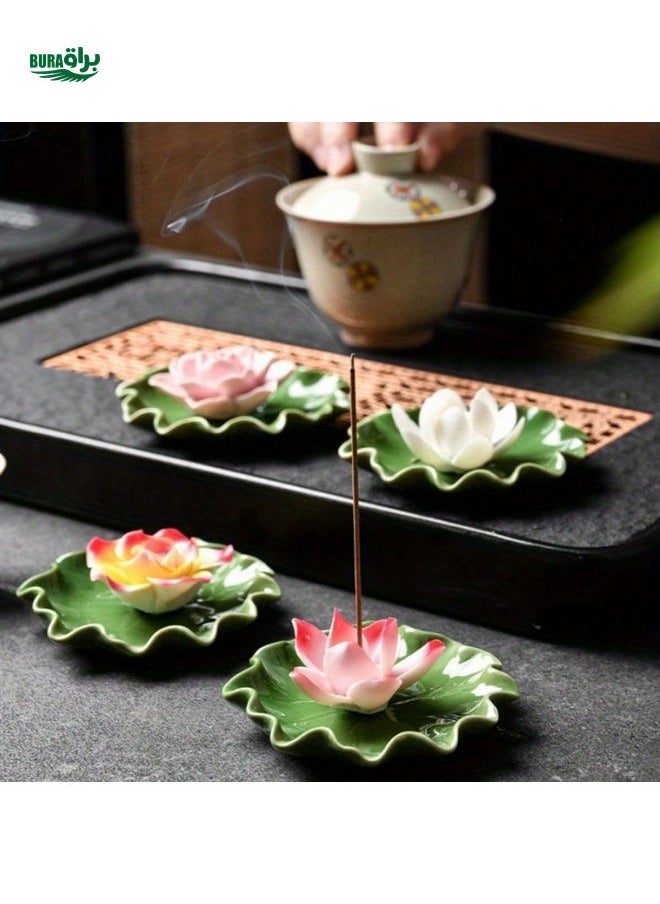 1pc Serene Lotus Ceramic Incense Burner With Incense Holder - Enhances Home & Yoga Studio Ambience, Decor And Meditation