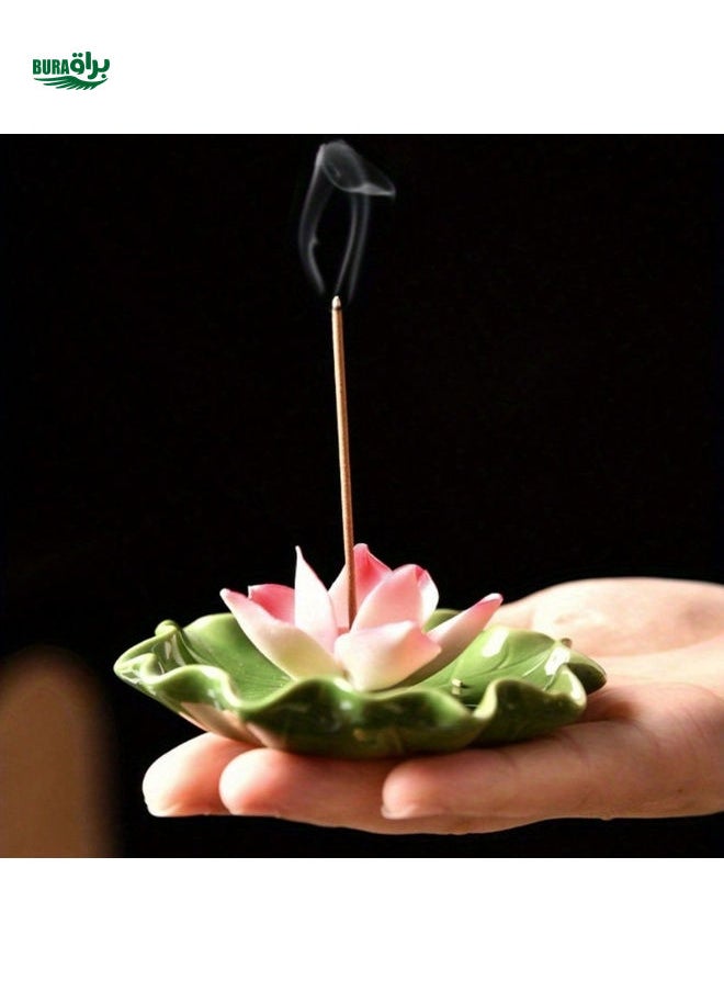 1pc Serene Lotus Ceramic Incense Burner With Incense Holder - Enhances Home & Yoga Studio Ambience, Decor And Meditation