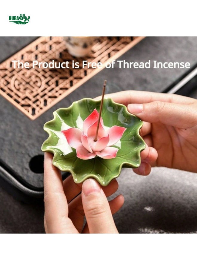 1pc Serene Lotus Ceramic Incense Burner With Incense Holder - Enhances Home & Yoga Studio Ambience, Decor And Meditation