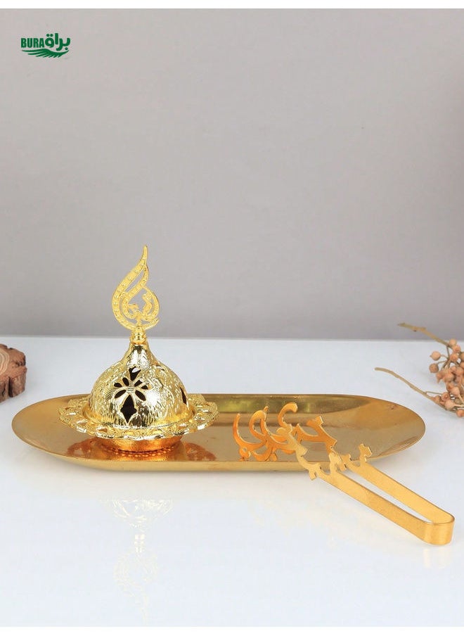 1 Set Of Handheld Gold Incense Burners For Arab Festival Small Incense Burners With Metal Clips/Trays