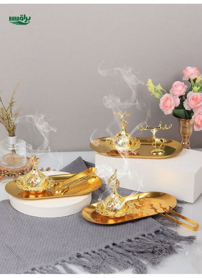 1 Set Of Handheld Gold Incense Burners For Arab Festival Small Incense Burners With Metal Clips/Trays