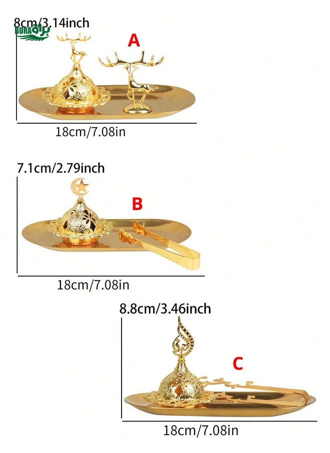 1 Set Of Handheld Gold Incense Burners For Arab Festival Small Incense Burners With Metal Clips/Trays