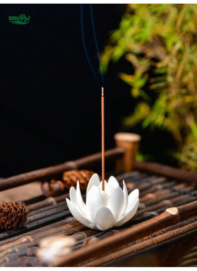 1pc Ceramic White Lotus Incense Holder For Sticks, Incense Burner With Removable Ash Catcher, Handmade Pinching Craft, Elegant Flower Home Decor For Yoga Meditation Spa Room, Tea Room Table Decor Halloween,Spooky,Autumn,Festival,Holiday Christmas,Winter,Holiday,Festival