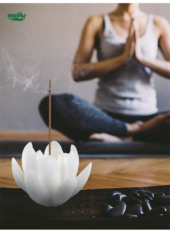 1pc Ceramic White Lotus Incense Holder For Sticks, Incense Burner With Removable Ash Catcher, Handmade Pinching Craft, Elegant Flower Home Decor For Yoga Meditation Spa Room, Tea Room Table Decor Halloween,Spooky,Autumn,Festival,Holiday Christmas,Winter,Holiday,Festival