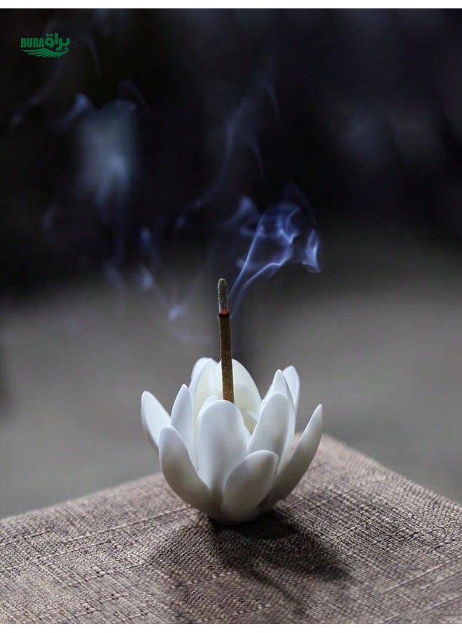 1pc Ceramic White Lotus Incense Holder For Sticks, Incense Burner With Removable Ash Catcher, Handmade Pinching Craft, Elegant Flower Home Decor For Yoga Meditation Spa Room, Tea Room Table Decor Halloween,Spooky,Autumn,Festival,Holiday Christmas,Winter,Holiday,Festival