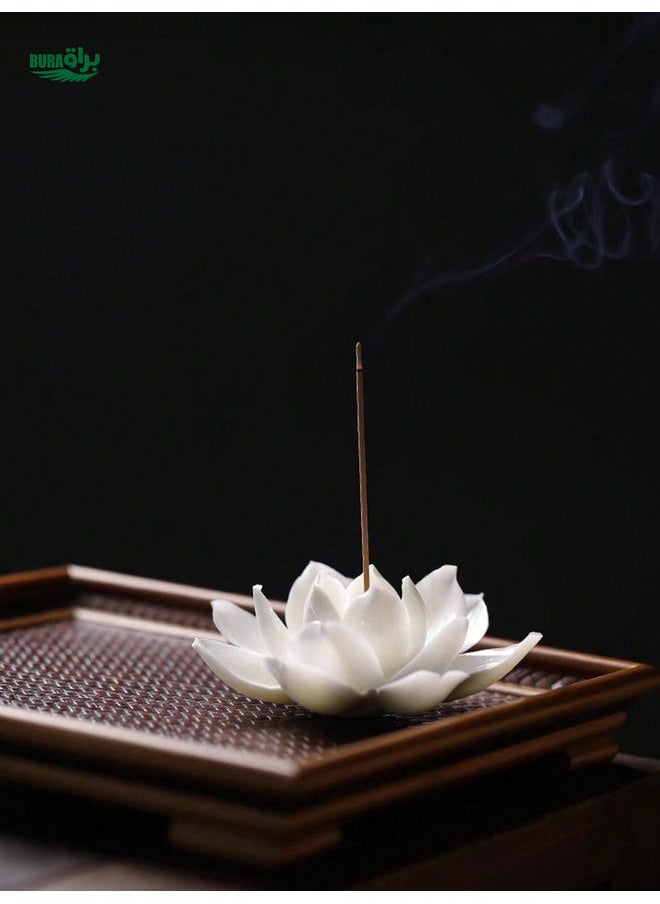 1pc Ceramic White Lotus Incense Holder For Sticks, Incense Burner With Removable Ash Catcher, Handmade Pinching Craft, Elegant Flower Home Decor For Yoga Meditation Spa Room, Tea Room Table Decor Halloween,Spooky,Autumn,Festival,Holiday Christmas,Winter,Holiday,Festival