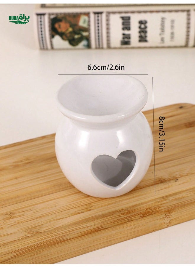 Medium Size Ceramic Heart-Shaped Aroma Burner, Retro Home Use Indoor Japanese Style Essential Oil Diffuser