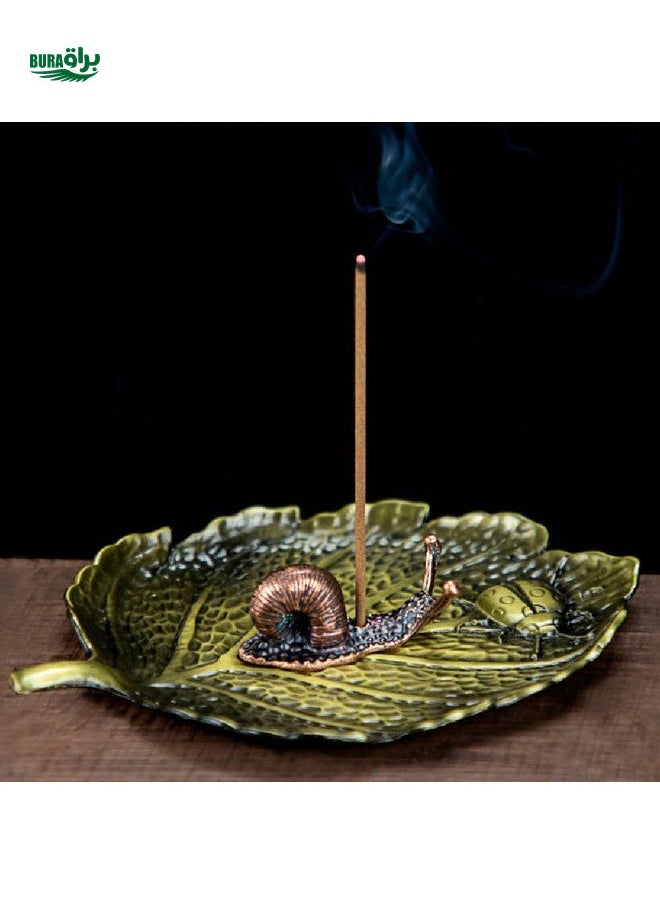 Japanese Zen-Inspired Insect Bite Leaf Incense Holder, Ladybug Leaf Incense Plate, Snail Indoor Sandalwood Incense Burner Creative Retro Incense Holder