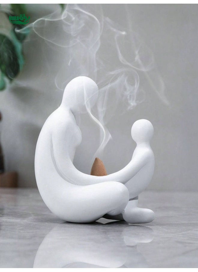 1pc Polyresin White Abstract Mother & Child Shape Incense Burner Home Decor