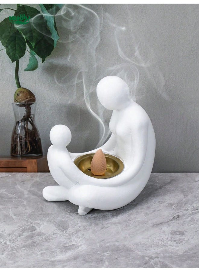 1pc Polyresin White Abstract Mother & Child Shape Incense Burner Home Decor