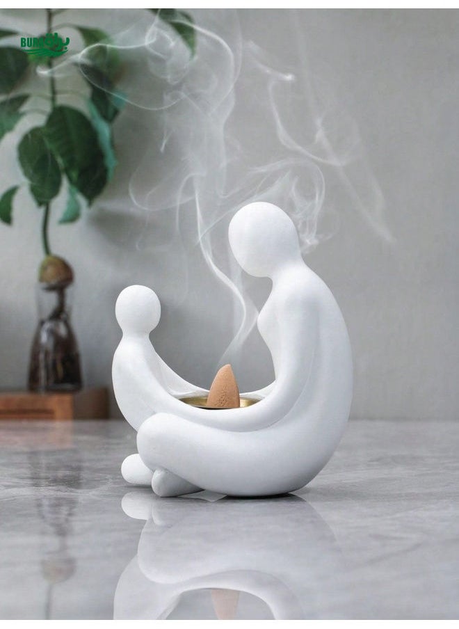 1pc Polyresin White Abstract Mother & Child Shape Incense Burner Home Decor