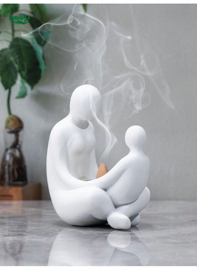 1pc Polyresin White Abstract Mother & Child Shape Incense Burner Home Decor