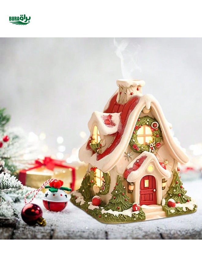 1pc Resin Christmas Snow House Incense Burner With Tongs, Decorative Accessories For Home, Living Room, No Fragrance Included, Christmas Decorations