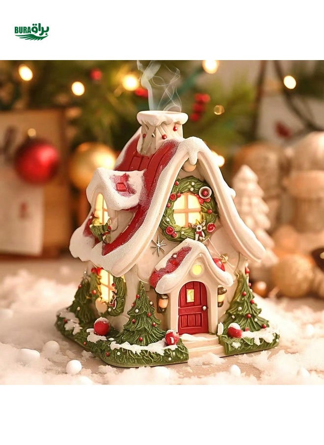 1pc Resin Christmas Snow House Incense Burner With Tongs, Decorative Accessories For Home, Living Room, No Fragrance Included, Christmas Decorations