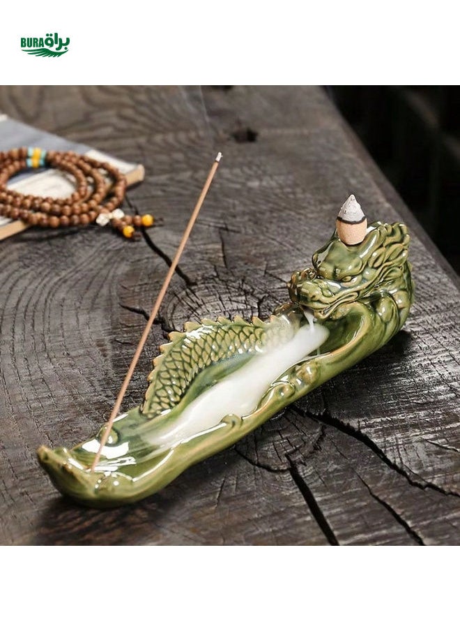 1pc Handmade Ceramic Incense Burner With Dragon And Cloud Design Backflow Cone Incense Holder For Home Decoration (Without Incense)