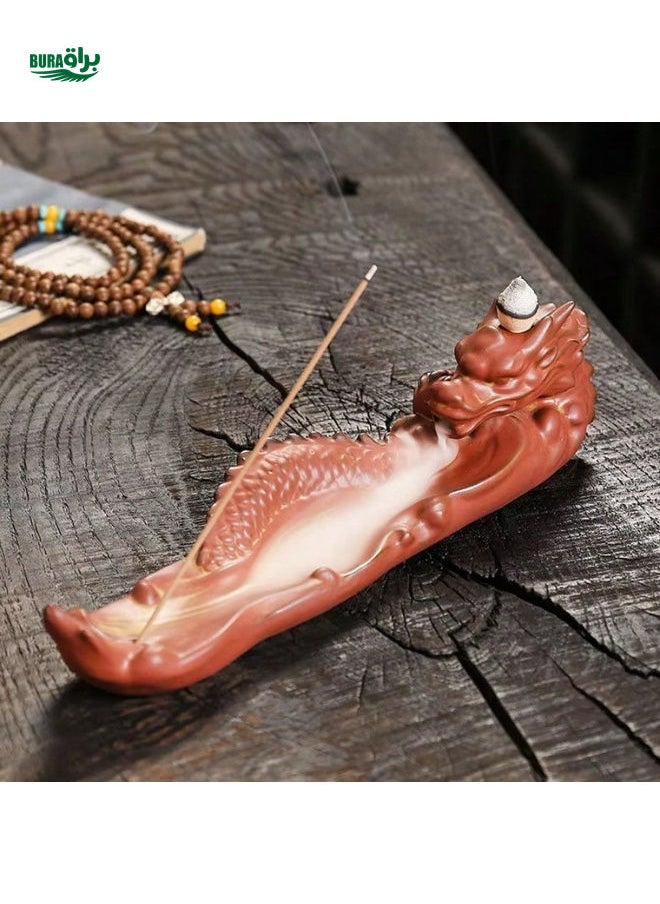 1pc Handmade Ceramic Incense Burner With Dragon And Cloud Design Backflow Cone Incense Holder For Home Decoration (Without Incense)