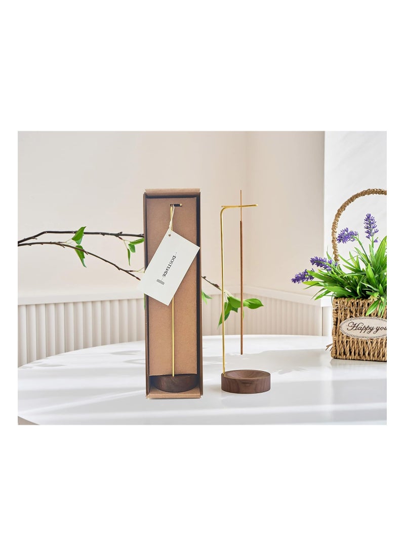 Incense Holder, Multi-Purpose Design Wooden Incense Burner ash Catcher with Brass Incense Stick Holder for Home Decor Yoga Spa Madiation (Walnut Wood)