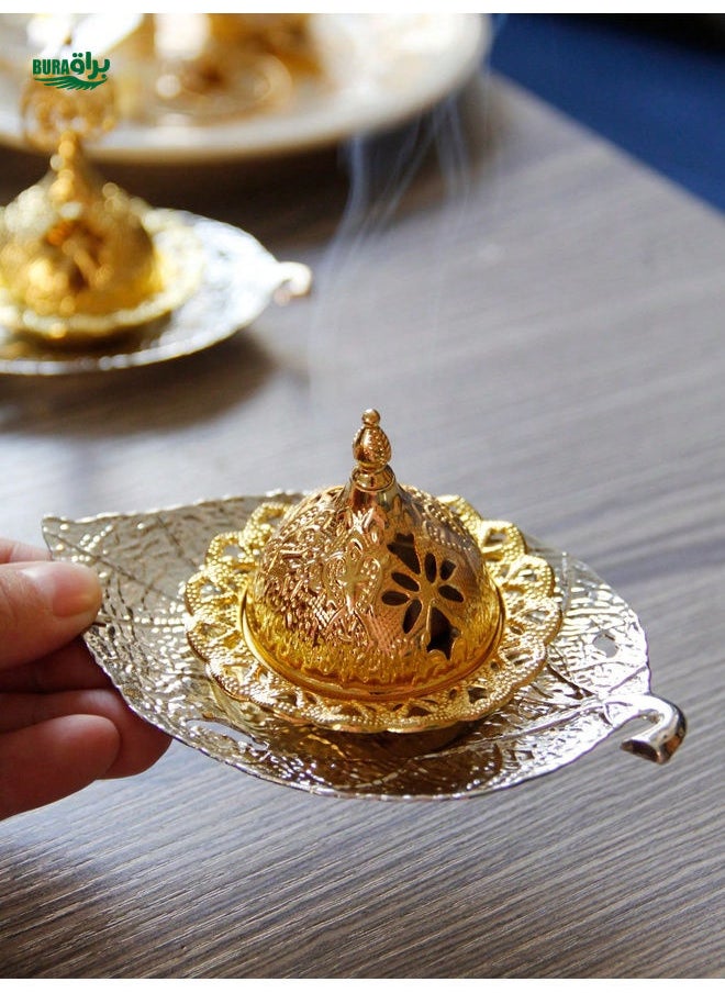 1pc Leaf Shaped Metal Incense Burner, Gold/Silver Color, Luxury Style Fragrance Diffuser, Suitable For Festival, Gift, Home, Office, Hotel, Halloween, Christmas Decor