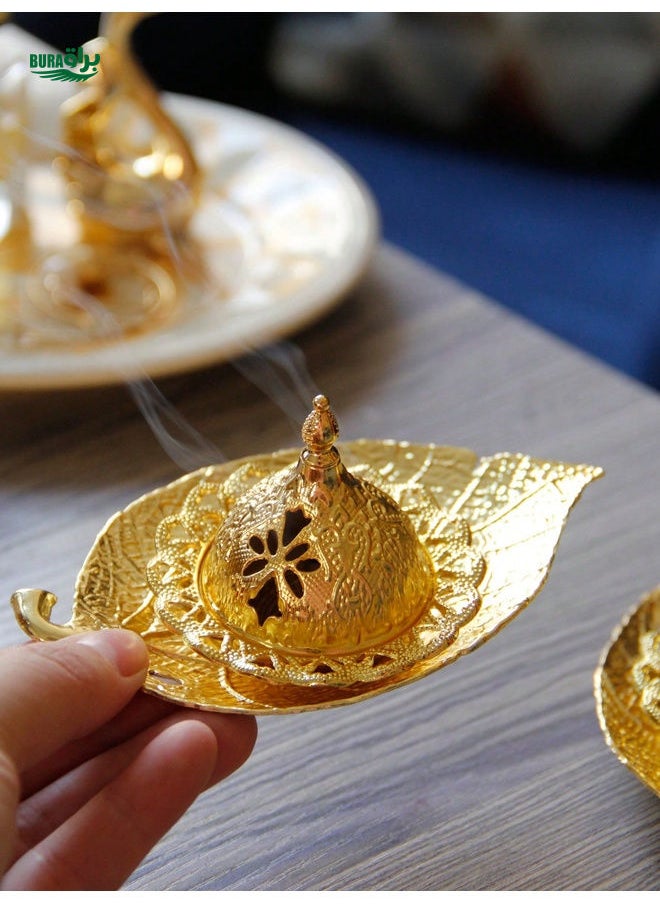 1pc Leaf Shaped Metal Incense Burner, Gold/Silver Color, Luxury Style Fragrance Diffuser, Suitable For Festival, Gift, Home, Office, Hotel, Halloween, Christmas Decor