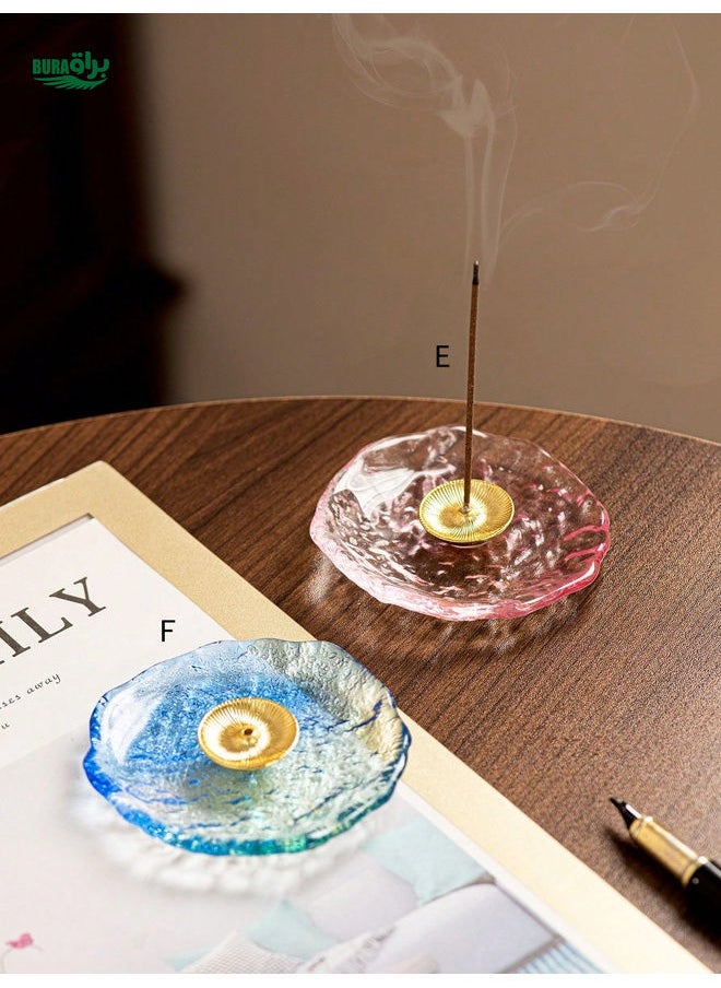 1pc Flower Shaped Transparent Glass Fragrance Diffuser, Pink & Blue, Minimalist Sweet Style With Gold Rim, Suitable For Incense, Home, Office, Hotel, Halloween, Christmas Decor