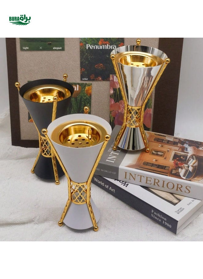 WINON 1pc Iron Made Dual-Tone Sculpture Oil Burner Incense Holder, 2024 New Model - MABKHARA