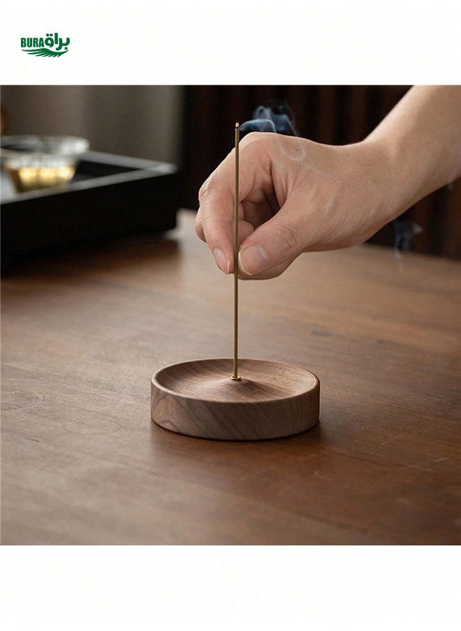 1pc Traditional Chinese Style Black Walnut Incense Holder - Solid Wood, Zen Art & Craft, Sandalwood Compatible, For Home Decor / Meditation Spaces, Ideal For Incense Enthusiasts