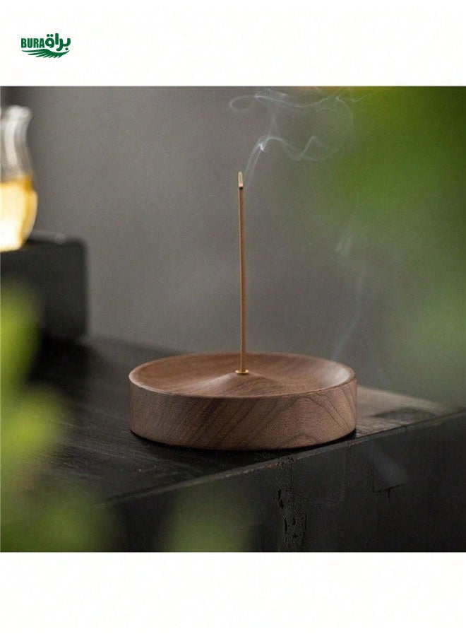 1pc Traditional Chinese Style Black Walnut Incense Holder - Solid Wood, Zen Art & Craft, Sandalwood Compatible, For Home Decor / Meditation Spaces, Ideal For Incense Enthusiasts