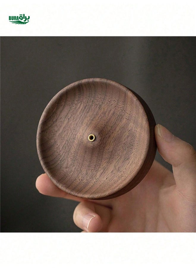 1pc Traditional Chinese Style Black Walnut Incense Holder - Solid Wood, Zen Art & Craft, Sandalwood Compatible, For Home Decor / Meditation Spaces, Ideal For Incense Enthusiasts