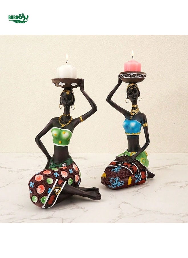 Candle Holders African Women Decor For Table Desk Decorative Dining Room Candleholder Sculptures Resin Candlestick Vintage