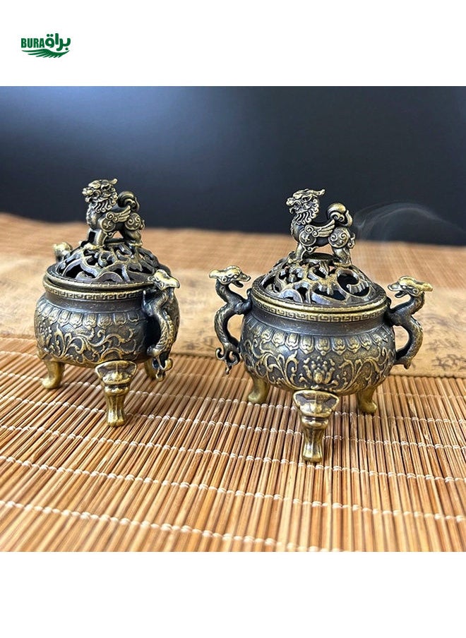 Alloy Incense Burner Incense Insert Double Dragon Tripod Furnace Auspicious Cloud Incense Household Incense Burner Suanni Plate Small Incense Burner