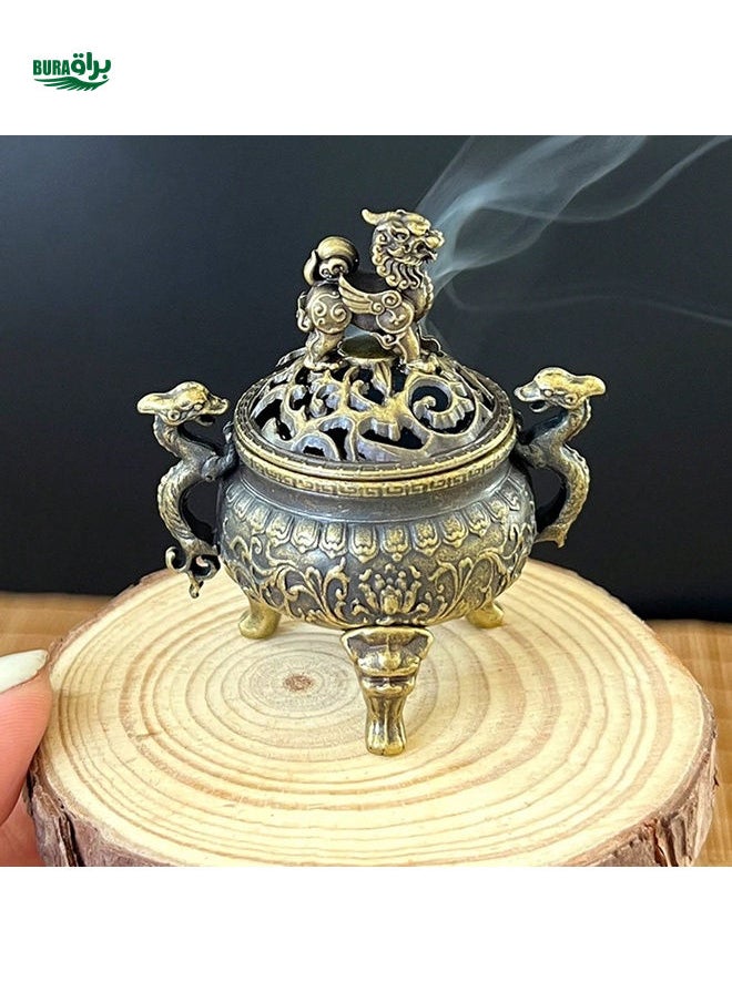 Alloy Incense Burner Incense Insert Double Dragon Tripod Furnace Auspicious Cloud Incense Household Incense Burner Suanni Plate Small Incense Burner