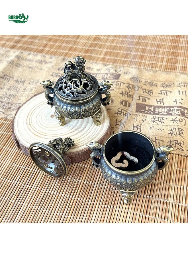 Alloy Incense Burner Incense Insert Double Dragon Tripod Furnace Auspicious Cloud Incense Household Incense Burner Suanni Plate Small Incense Burner