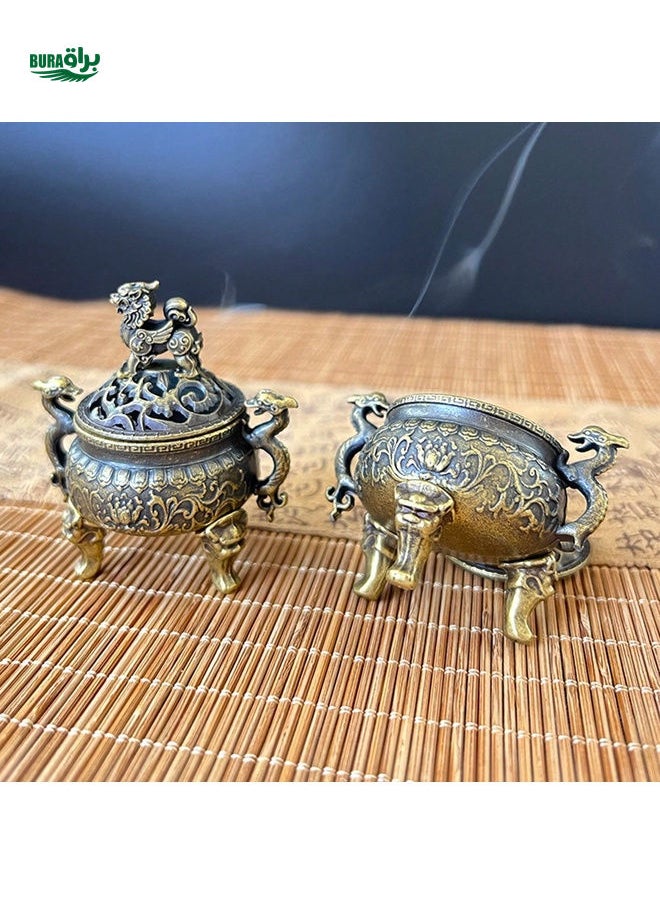 Alloy Incense Burner Incense Insert Double Dragon Tripod Furnace Auspicious Cloud Incense Household Incense Burner Suanni Plate Small Incense Burner