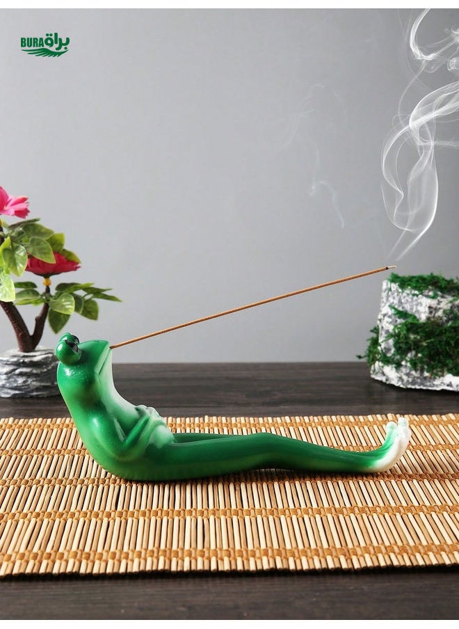 1pc Creative Polyresin Long-Leg Frog & Lotus Leaf Design Incense Burner, Suitable For Home Indoor Agarwood & Sandalwood Aromatherapy