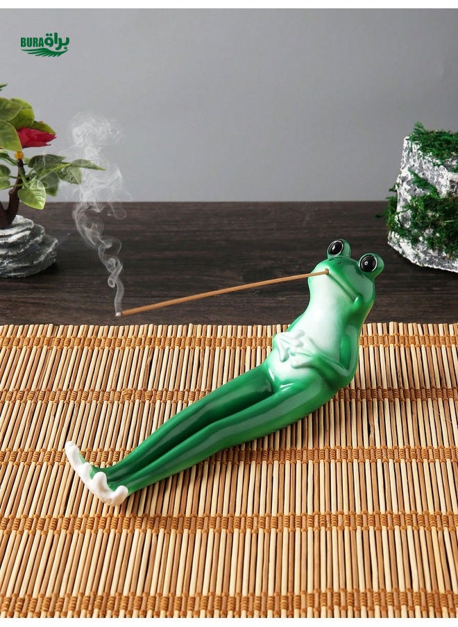 1pc Creative Polyresin Long-Leg Frog & Lotus Leaf Design Incense Burner, Suitable For Home Indoor Agarwood & Sandalwood Aromatherapy